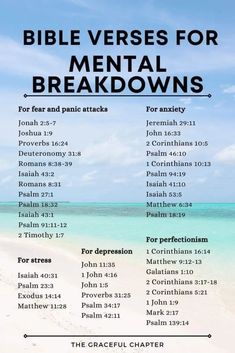 the bible verses for mental breakdowns are shown on a beach with blue sky and