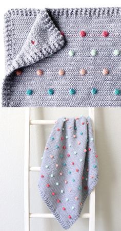 a crocheted blanket with colorful dots on it and the words free crochet pattern