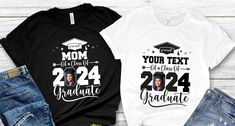 * Custom 2024 Graduation Shirts, Class Of 2024 Shirt, Class of 2024 Family Graduation Shirts, Senior Shirt, College Graduation shirtst,Proud Family Graduation Tee, Graduation Tee   * High quality and super soft, comfortable shirt. Made with top-of-the-line DTF and pressed with a professional grade heat press. * Please check all color and size charts before place the order. Since all shirts are custom made based on your selection, I don't accept return or exchange unless there is an issue with yo Custom Print Cotton Tops For Graduation, Customizable Casual Tops For Graduation, Cotton Graphic Print Shirt For Graduation, College Graduation Shirts, Family Graduation Shirts, Graduation Shirts For Family, 2024 Family, Proud Family, Senior Shirts