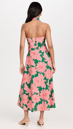 Shoshanna Beekman Dress | Shopbop Fitted Strapless Maxi Dress With Tie Back, Chic Fitted Halter Dress With Floral Print, Strapless Fitted Halter Dress With Tie Back, Fitted Backless Halter Dress For Garden Party, Fitted Green Strapless Halter Dress, Fitted Floral Print Halter Dress, Fitted Maxi Length Halter Dress For Garden Party, Fitted Halter Maxi Dress For Garden Party, Peony Pink