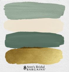 green, white and gold paint colors with the words ann's bridal bargain