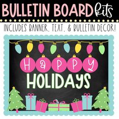 the bulletin board is decorated with christmas decorations and presents for students to use in their classroom