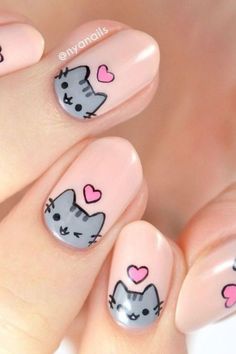 Cat Nail Designs, Unicorn Nails Designs, Cat Nail Art, Kids Nail Designs, Nail Art For Kids, Animal Print Nails Art, Kutek Disney, Animal Nail Art, Stiletto Nail Art