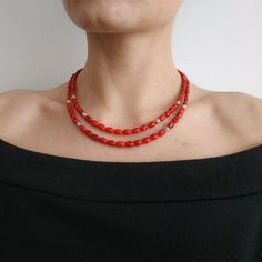 < Coral Necklace > This product made according to the model of authentic traditional Ukrainian jewelry. The coral is modern, the design is vintage. Like 99% of the coral on the market these days, this coral has been dyed. I use bamboo coral which is not endangered or threatened in any way, unlike natural pink or red coral (the production of which is forbidden almost everywhere in the world). Bamboo coral doesn't mean it's not organic. Every bead of it has a distinctive and beautiful coral Red Coral Beaded Necklaces With Spacer Beads, Red Coral Necklaces With Round Faceted Beads, Red Coral Necklace With Faceted Beads, Faceted Red Coral Necklace, Ukrainian Necklace, Coral Necklaces, Coral Jewelry Vintage, Ukrainian Jewelry, Red Coral Jewellery