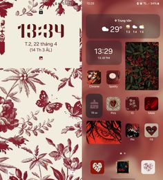 an iphone screen with flowers and hearts in the background, showing the time on its display