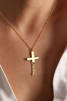 Christian Accessories, Necklace With Name, Personalized Cross Necklace, Engraved Cross, Name Necklace Gold, Personalized Cross, Custom Cross, Necklace Craft