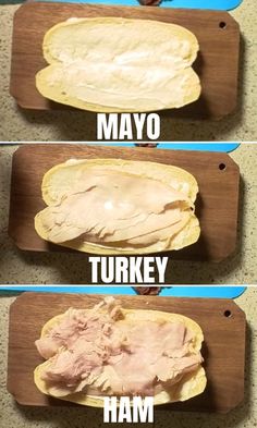 four different types of turkey on a cutting board