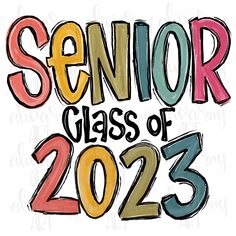 the words senior class of 2013 are painted in different colors and font on a white background