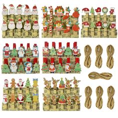 christmas decorations are displayed on display in front of a white background, including twine