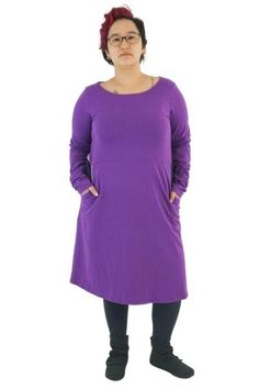 Long sleeve organic dress with pockets! Doesn't everyone love a long sleeve organic dress with pockets? This wonderfully low maintenance frock has an A-line shape with our simple tee neckline. The sleeves are ultra long and fitted. Great for date nights, biking, dancing, and lounging. Made from our soft, sustainable fabrics, including hemp and organic cotton. Grape/Eggplant & Teal/Pewter :: 52% hemp / 45% organic cotton / 3% lycra Galaxy/Milky Way & Jet Black/Milky Way :: 95% organic cotton / 5% Organic Dress, Textured Skirt, Simple Tee, Date Nights, Simple Tees, Comfy Dresses, Dress Long Sleeve, Sustainable Fabrics, Dress With Pockets