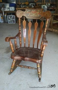 an old wooden rocking chair in a shop