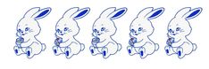 four cartoon rabbits sitting in the same row