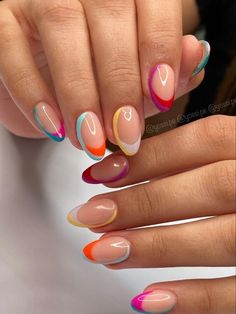 Multicolored Nails, Unghie Sfumate, Wow Nails, Oval Nails, Hot Nails, Minimalist Nails, Fire Nails, Funky Nails