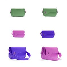 six different colors of purses on a white background with the same color as each one