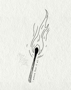 an ink drawing of a matchstick with flames coming out of it