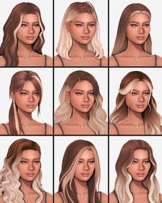 multiple images of different types of hair for the face and body, including blondes