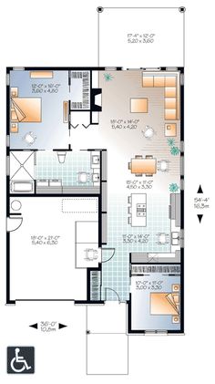 the floor plan for an apartment with two separate rooms and one living room in it