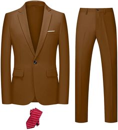 Oxford Chic Men's Red 2 Piece Suit with Tie Outer: 79% Polyester, 21% Viscose; Lining: 100% Polyester Button closure Size Chart (Inches)XS = Neck 13-13 1/2, Chest 33-34, Waist 27-28Small = Neck 14-14 1/2, Chest 35-37, Waist 29-31Medium = Neck 15-15 1/2, Chest 38-40, Waist 32-34Large = Neck 16-16 1/2, Chest 42-44, Waist 36-38XL = Neck 17-17 1/2, Chest 46-48, Waist 40-42 Single Breasted Slim Fit Business Casual Sets, Single Breasted Slim Fit Sets For Business Casual, Business Casual Single Breasted Slim Fit Sets, Brown Slim Fit Business Sets, Brown Slim Fit Notch Lapel Set, Brown Slim Fit Sets For Workwear, Red Fitted Suits For Business Casual, Red Fitted Suit For Business Casual, Red Fitted Business Casual Suit