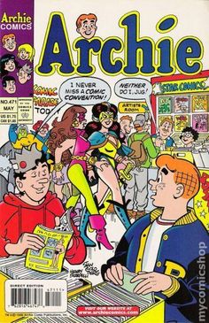 an old comic book cover with people in the background