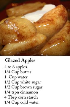 the ingredients for glazed apples are shown in this recipe chart, and on top of each other