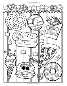 a coloring page with food items on it