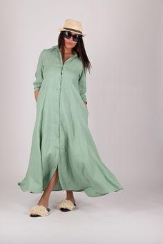 Women Linen Summer Shirt, Long Dress with Collars, Women Maxi Dress with ⅞ Bracelet Sleeves, A-Line Women Summer Dress, Comfortable Plus Size Dress for All Occasions, Women Dress with Buttons FEATURES: Linen shirt Collared women shirt With bracelet sleeves Plus size shirt dress Women a line dress Size & Fit: Available Sizes: from XS up to 8XL The model is wearing size M This product could be customized according to your measurements. Please leave your requirements in the checkout. Introducing ou Plus Size Linen Dress, Long Linen Shirt, Summer Dress Plus Size, Winter Coat Dress, Plus Size Linen, Dress Comfortable, Linen Summer, Linen Shirt Dress, Summer Linen