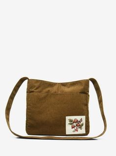 Grunge Mushroom Corduroy Crossbody Tote Bag | Hot Topic Brown Rectangular Corduroy Shoulder Bag, Brown Corduroy Rectangular Shoulder Bag, Brown Rectangular Corduroy Bag, Brown Corduroy Rectangular Bag, Casual Brown Corduroy Shoulder Bag, Brown Corduroy Tote Bag, Grunge Mushroom, Mushroom Patch, Mushroom Bag