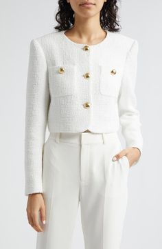 Cinq à Sept Auden Crop Tweed Jacket | Nordstrom Novelty Buttons, Chanel Inspired, Boucle Jacket, Phase Eight, Tweed Blazer, Komplette Outfits, Women's Coats & Jackets, Knit Jacket, Favorite Dress