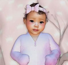 a digital painting of a baby girl wearing a pink and white outfit