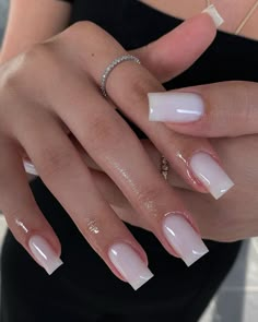 Med Acrylic Nails Square, Med Acrylic Nails, Milky French Pedicure, Business Nails Classy, Matching Mani Pedi Ideas, Nails And Toes Matching, Milky Pink Nails, Clean Girl Nails, Nails Hot Pink