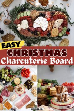 easy christmas charcuterie board with cheeses, crackers and meats on it