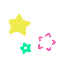 three stars are shown in different colors on a white background, one is pink and the other is green