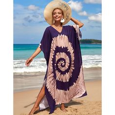 Purple Graffiti Loose Beach Kimono Dress Purple V-neck Beach Dress For Summer, Hawaiian Maxi Dress For Beach In Spring, Purple Summer Dress For Beach Party, Summer Dress For Beach Party In Purple, Purple Dress For Beach Party, Purple Dress For Beach Party Season, Purple Beach Party Dress, Casual Purple Beach Dress, Purple Summer Beach Dress