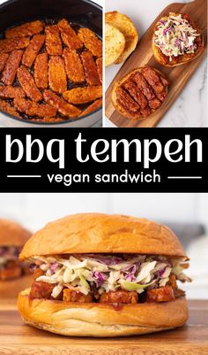 bbq tempeh vegan sandwich with chicken and coleslaw on the side