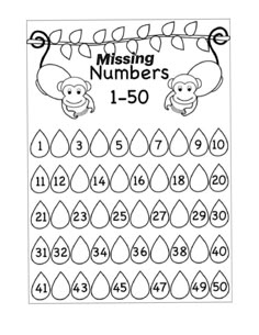 missing numbers worksheet with monkeys and leaves