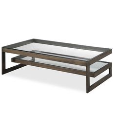 a coffee table with glass top and metal frame