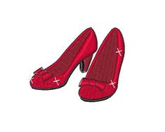 a pair of red high heels with crosses on them