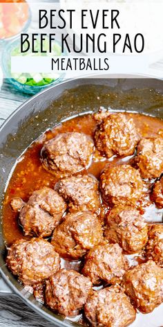 the best ever beef ketchup meatballs in a skillet