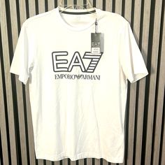 Ea7 Emporio Armani T-Shirt Medium Size 50 Eu Black Fitted Shirt, Armani Shirts, Armani White, Armani Tshirt, Armani Black, Cotton Logo, Armani Men, Graphic Shirts, Emporio Armani