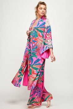 Tropical Vibe Kimono FABRIC & FIT: Model is wearing size Small. Kimono Fabric, Tropical Vibes, Kimono Top, Dresses With Sleeves, Long Sleeve Dress, Long Sleeve, Women's Top, Fabric, How To Wear