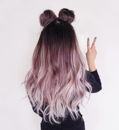 purple hair color | long hairstyle | double top knots | loose | waves | curls | ombre | silver | dark | brown Dope Hairstyles, Dream Hair, Purple Hair