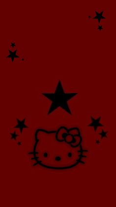 an image of a hello kitty wallpaper with stars on the side and red background