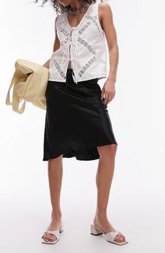 A drawstring waist adds casual charm to this lustrous satin skirt cut to a '90s-inspired knee length. Drawstring waist 100% viscose Machine wash, line dry Imported Hairstyling Products, Rollerball Perfume, 90s Inspired, Beauty Sale, Satin Skirt, Fragrance Design, Fabric Gifts, Free Fabric, Styling Tools