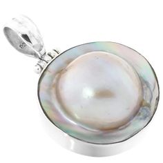 1 1/2" Mabe Blister Pearl In Shell Handmade 925 Sterling Silver PendantBeautiful mabe mother of pearl pendant set in 925 sterling silver. The mabe pearl has a perfect round shape and is set in the center of the pendant. The shell has a gorgeous silver iridescent hue.Bail Diameter:  5mmPendant Material:  925 sterling silverPendant Size:  38x24mm(1 1/2x1")w/bailPendant Weight:  ~7 gramsShell Type:  Mabe cultured pearl Round Pearl Pendant Jewelry From Mother Of Pearl, Round Mother Of Pearl Pendant Jewelry, Mother Of Pearl Silver Jewelry For Mother's Day, Silver Mother Of Pearl Jewelry For Mother's Day, Mother's Day Silver Mother Of Pearl Jewelry, Silver Mother Of Pearl Pendant Pearl Necklace, Mother Of Pearl Anniversary Pearl Necklace, Round Mother Of Pearl Necklace For Anniversary, Pearl Pendant Necklace In Mother Of Pearl