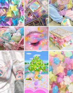 there are many different pictures with pastel colors and stars all over the place in this collage