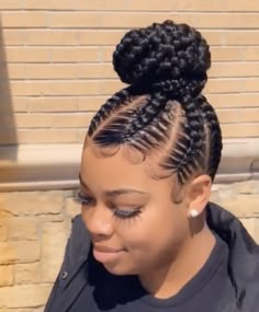 Braid Ponytail For Black Women Updo, Jumbo Braid Ponytail With Curls, One Big Braid Ponytail For Black Women, Jumbo Cornrows Updo, Jumbo Updo Cornrow Braids, Ponytail Updos, Hairstyles For Party, Twisted Hairstyles, Black Haircut