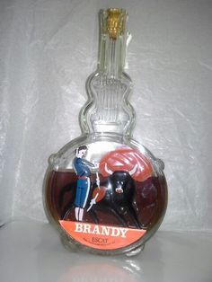 a bottle with an advertisement for brandy on it