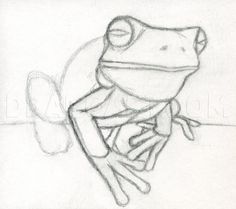 a drawing of a frog sitting on the ground