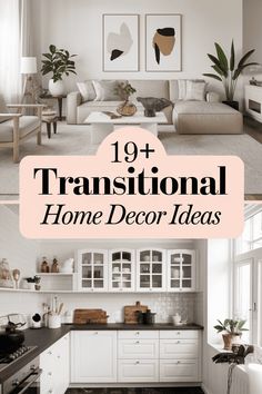 two photos with the words 19 + traditional home decor ideas in pink, white and black