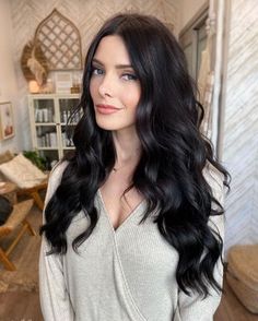 Soft Black Hair, Jet Black Hair, Black Hair Color, Ashley Greene, Winter Hair Color, Synthetic Hair Extensions, Long Black Hair, Hair Color Dark